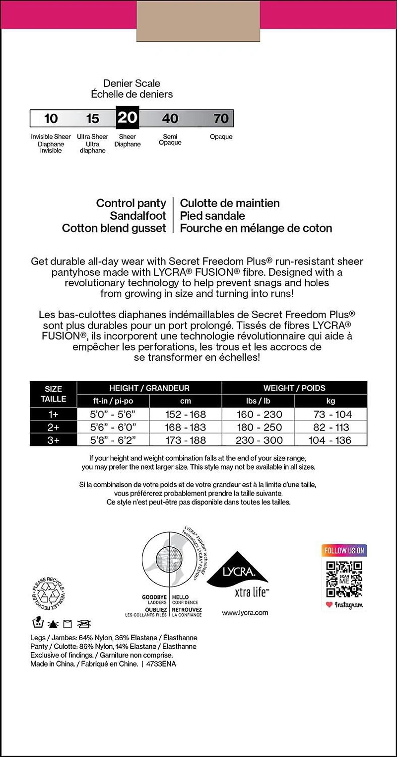SECRET® FREEDOM PLUS™ Bas Culotte Indémaillable