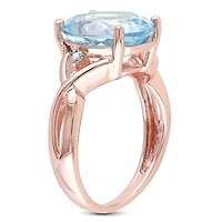 Bague cocktail Tangelo avec topaze bleue 5-1/2 CT PBT et accent de diamants en argent sterling plaqué de rhodium rosé