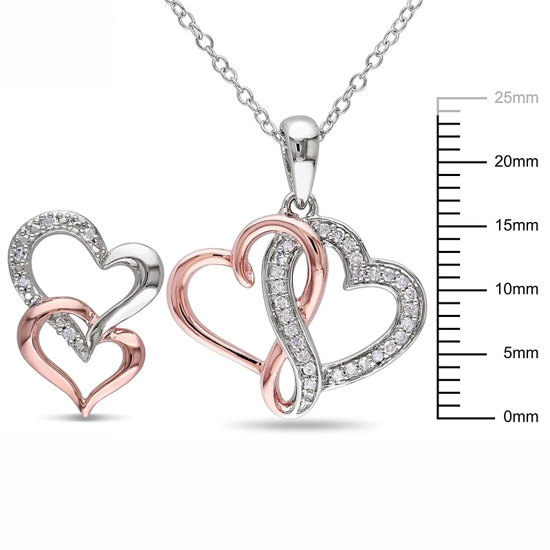 Ensemble de pendentif et boucles d'oreille de forme cœur Miabella avec diamants 1/5 CT poids total en argent sterling deux ton