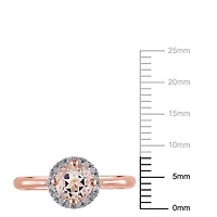 Tangelo 4/5 Carat T.G.W. Morganite and Diamond-Accent Rose Rhodium-Plated Sterling Silver Halo Ring