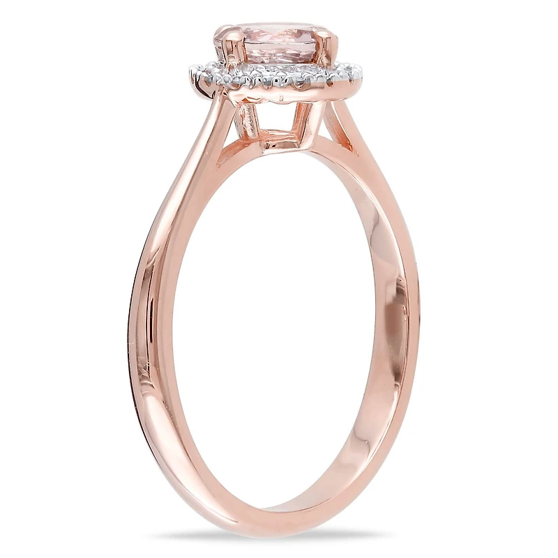 Tangelo 4/5 Carat T.G.W. Morganite and Diamond-Accent Rose Rhodium-Plated Sterling Silver Halo Ring