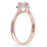 Tangelo 4/5 Carat T.G.W. Morganite and Diamond-Accent Rose Rhodium-Plated Sterling Silver Halo Ring