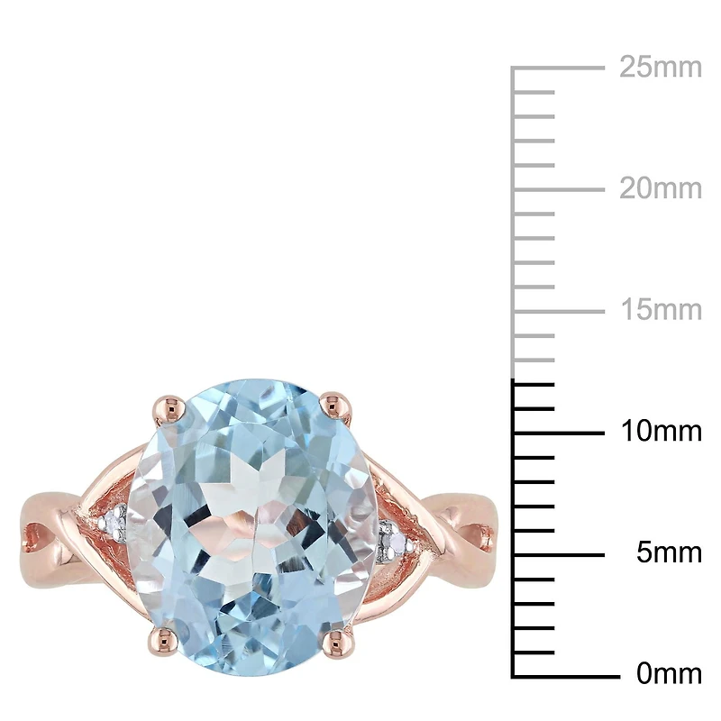 Bague cocktail Tangelo avec topaze bleue 5-1/2 CT PBT et accent de diamants en argent sterling plaqué de rhodium rosé