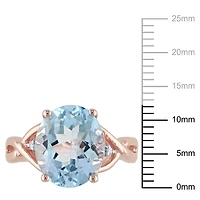 Bague cocktail Tangelo avec topaze bleue 5-1/2 CT PBT et accent de diamants en argent sterling plaqué de rhodium rosé