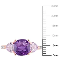 Bague cocktail à 3 pierres Tangelo avec améthyste et rose de France 2- 1/2 CT PBT et accent de diamants en argent sterling plaqué de rhodium rosé