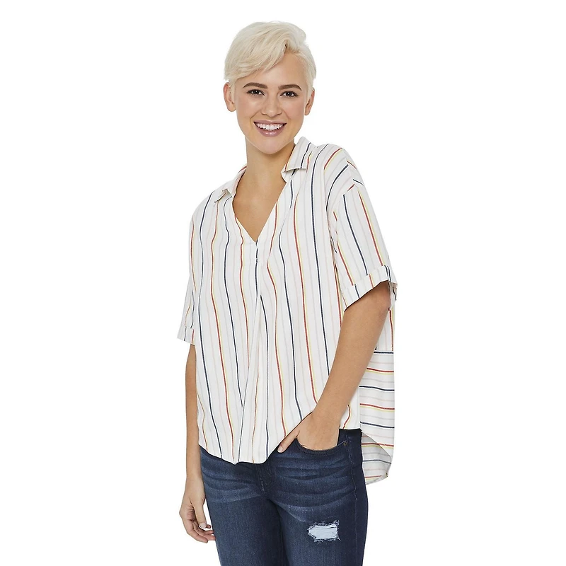 LOVE Ellen DeGeneres Striped Popover Short Sleeve Shirt