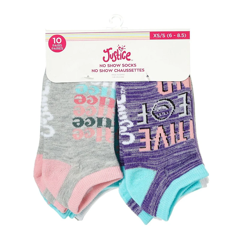 Justice™ Girls' 10 Pack No Show Socks (Sock Size 6-8.5)