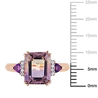 Bague cocktail à 3 pierres Tangelo avec amétrines et améthyste 3-1/2 CT PBT et accent de diamants en argent sterling plaqué de rhodium rosé