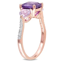 Tangelo 2-1/2 Carat T.G.W. Amethyst Rose De France And Diamond-Accent Rose Rhodium-Plated Sterling Silver Three-Stone Cocktail Ring