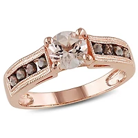 Bague cocktail Tangelo avec morganite et quartz fumés 1-1/4 CT PBT en argent sterling plaqué de rhodium rosé