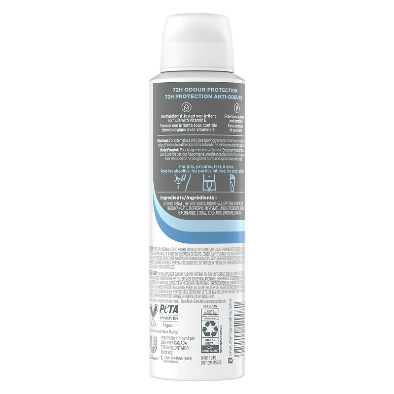 Déodorant pour tout le corps offrant une protection contre les odeurs pendant 72 heures Dove Men+Care Marine + Cyprès Bleu convient pour une utilisation des aisselles,aux parties intimes, aux pieds