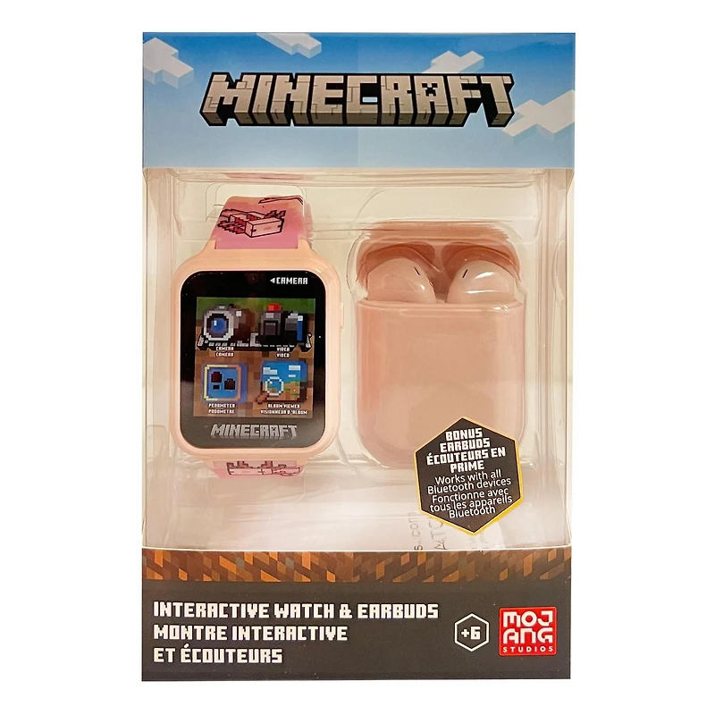 Minecraft Montre interactive à écran tactile avec un ensemble d'écouteurs assorti
