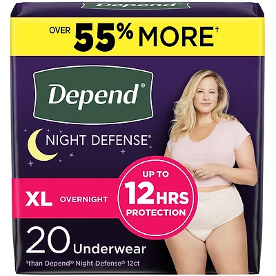 Sous-vêtements d’incontinence pour adultes Depend Night Defense pour femmes, jetables, de nuit, P-TG, roses, (l’emballage peut différer) DPND Sous-vêtements Fem, P-TG, 20-26 Unites