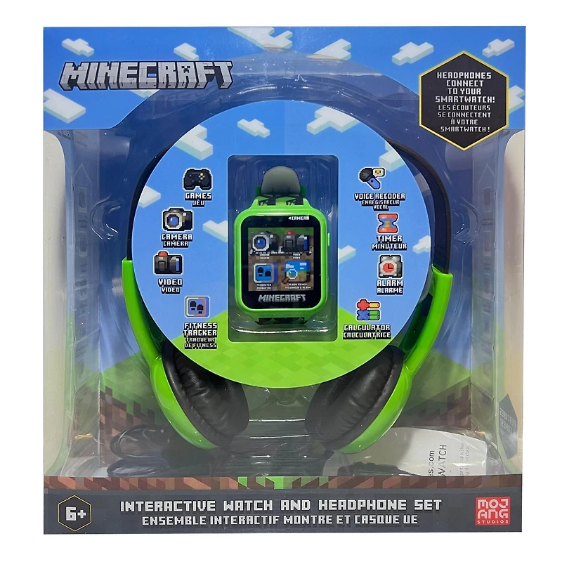 Minecraft Montre interactive à écran tactile avec un ensemble casque de musique assorti