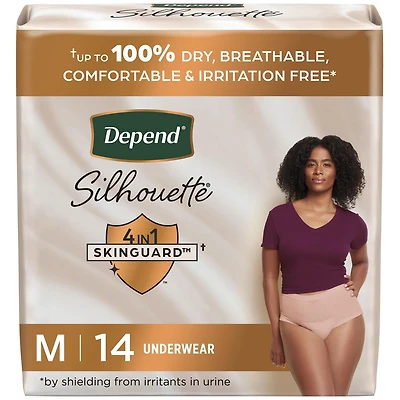 Depend Silhouette Adult Incontinence and Postpartum Underwear for Women, S-XL, Maximum Absorbency, Pink