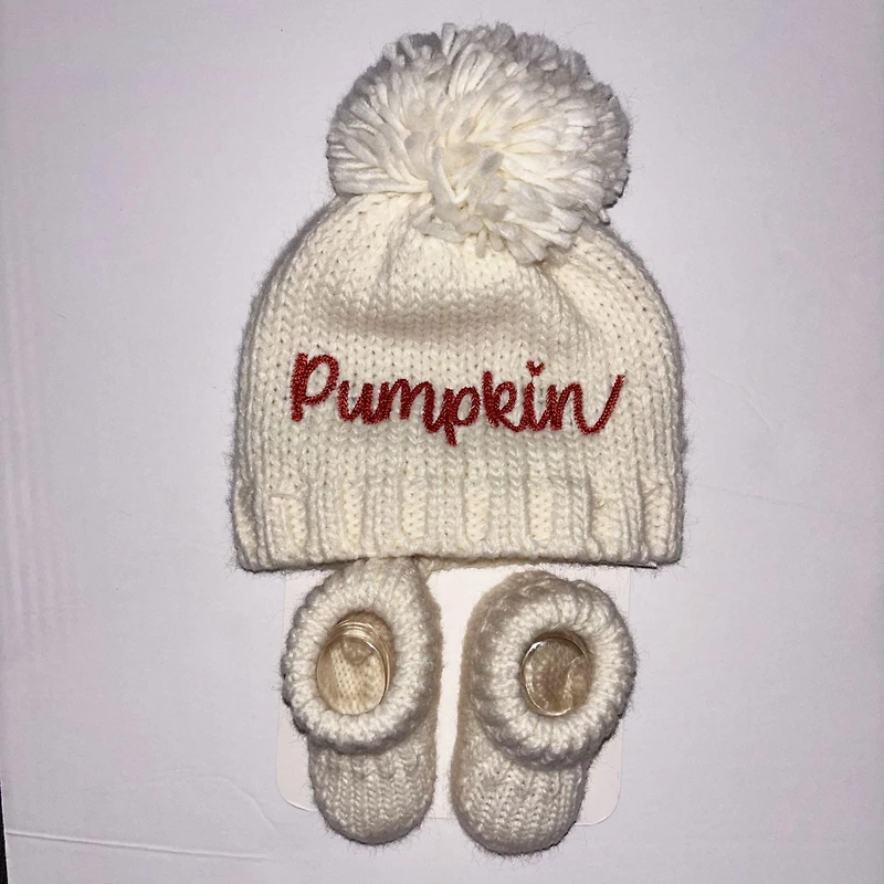 So Dorable Knit Pumpkin Hat and Booties set, Knit Pumpkin Hat and Booties set