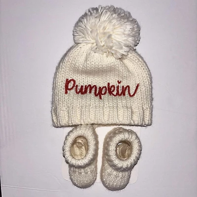 So Dorable Knit Pumpkin Hat and Booties set, Knit Pumpkin Hat and Booties set