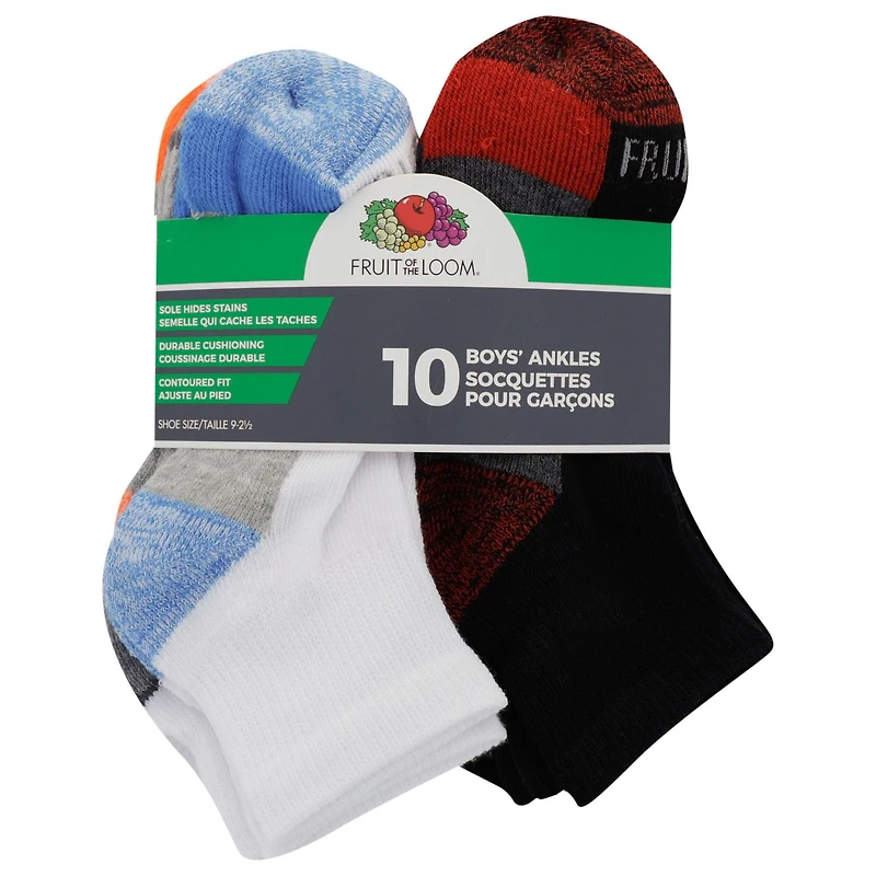Fruit of the Loom Boys Ankle Quarter Socks -10 Pack - Size 9-2.5