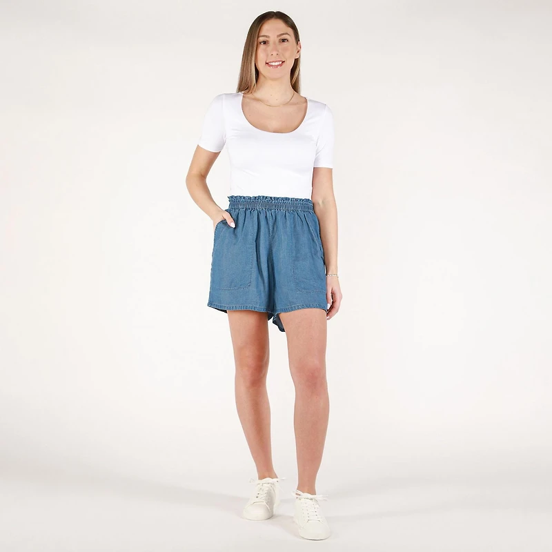 DV Short plissé avec ceinture élastique froncée