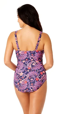 Lands' End Women's Size S-XXL Nylon Spandex Grecian One-Piece Swimsuit with Shirring Detail