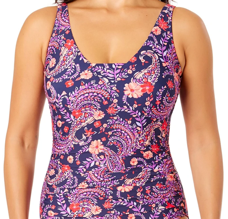 Lands' End Women's Size S-XXL Nylon Spandex Grecian One-Piece Swimsuit with Shirring Detail