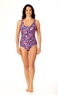 Lands' End Women's Size S-XXL Nylon Spandex Grecian One-Piece Swimsuit with Shirring Detail