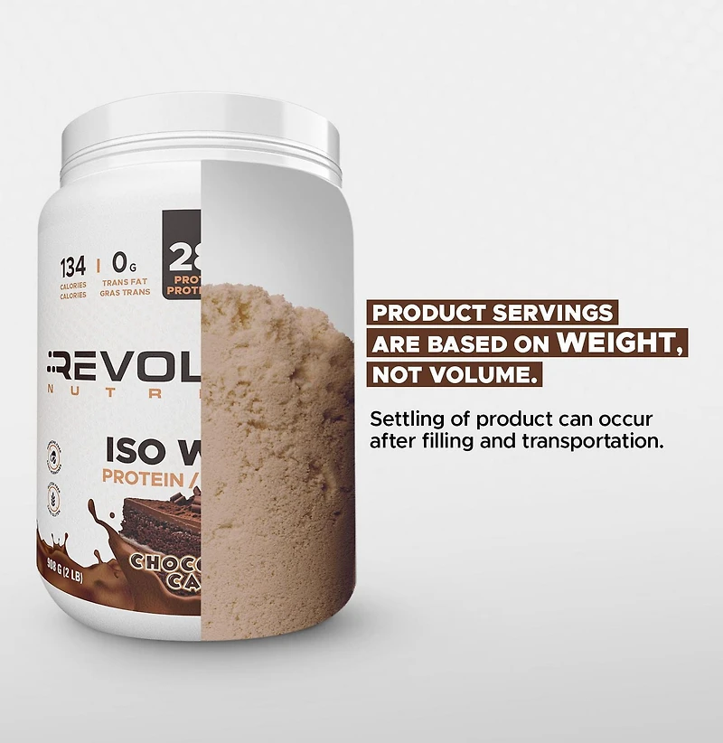 Revolution Nutrition, Iso Whey, Protein Powder 2LB, 100% Isolate, 28g Protein per Scoop, 27 Servings, Lean Muscle Formula, Low Carb, Gluten Free, 908g, Chocolate Cake (2 Pounds)
