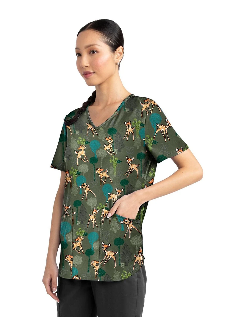 Scrubstar Fashion Collection Women’s Doodle Wood Print V-Neck Scrub Top, Sizes XS–3XL