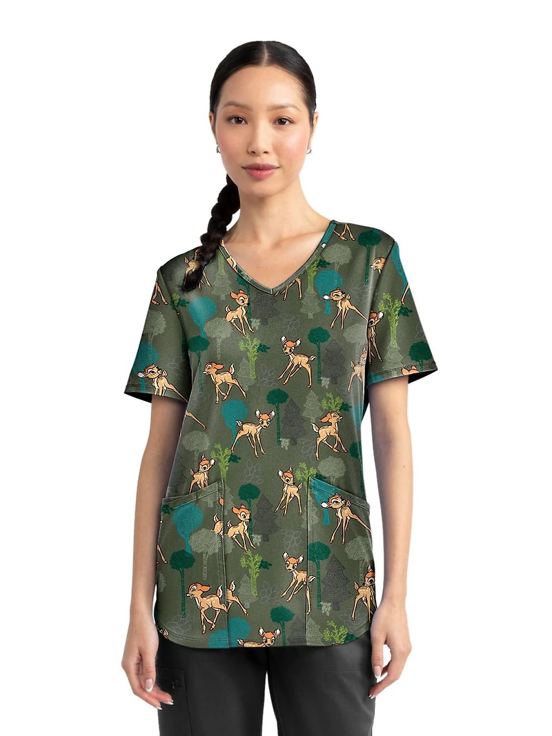 Scrubstar Fashion Collection Women’s Doodle Wood Print V-Neck Scrub Top, Sizes XS–3XL