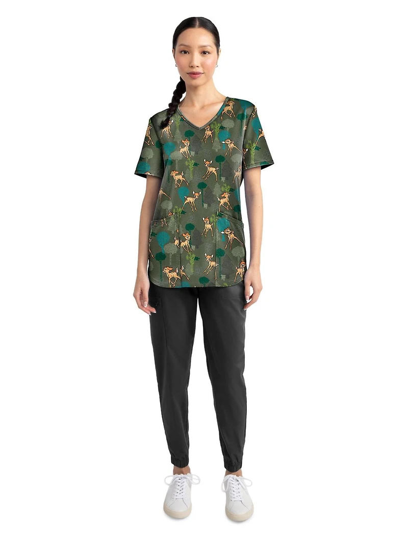 Scrubstar Fashion Collection Women’s Doodle Wood Print V-Neck Scrub Top, Sizes XS–3XL