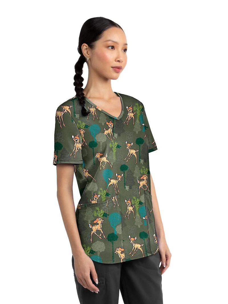 Scrubstar Fashion Collection Women’s Doodle Wood Print V-Neck Scrub Top, Sizes XS–3XL