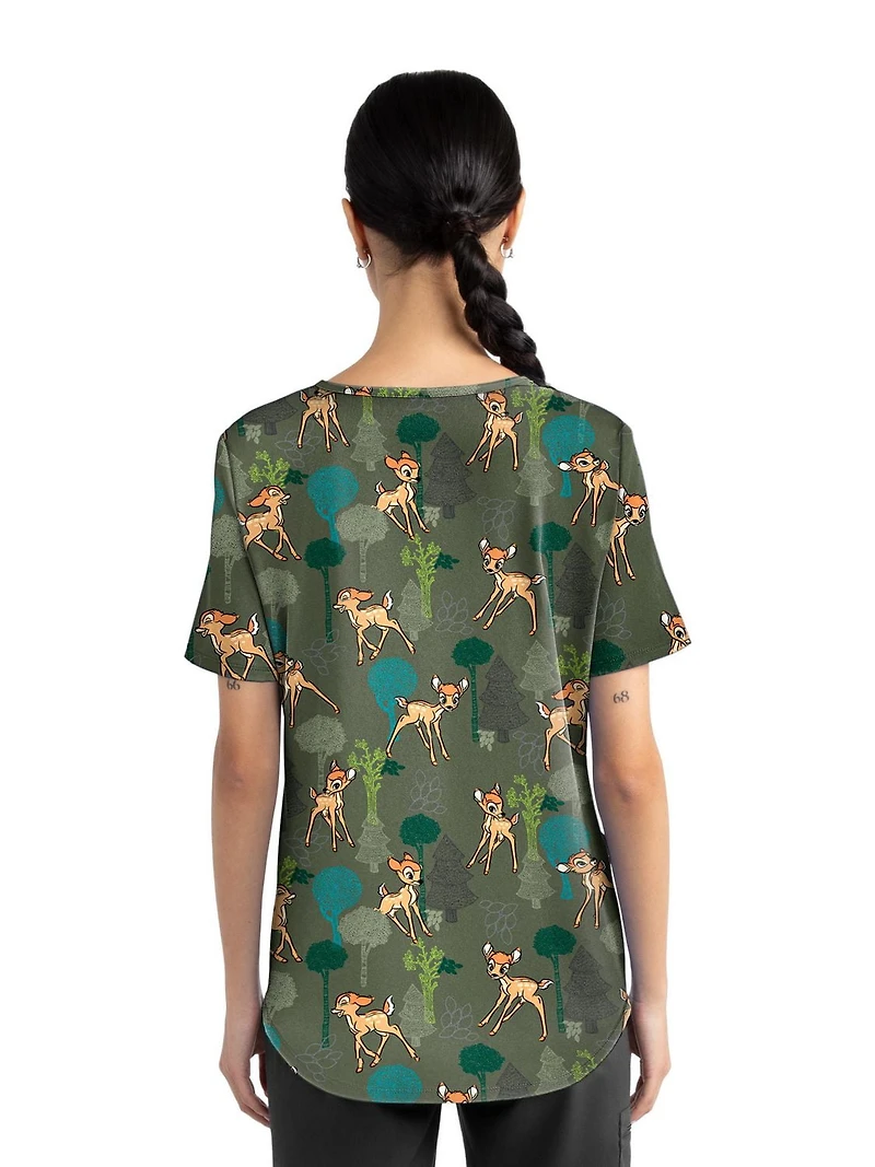 Scrubstar Fashion Collection Women’s Doodle Wood Print V-Neck Scrub Top, Sizes XS–3XL