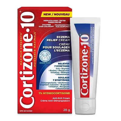 Cortizone-10 Crème pour soulager l'eczéma, concentration maximale 1% hydrocortisone, effet rapide, soulage les démangeaisons liées aux irritations cutanées mineures, l’inflammation et les éruptions cutanées dues à l’eczéma, 28 g
