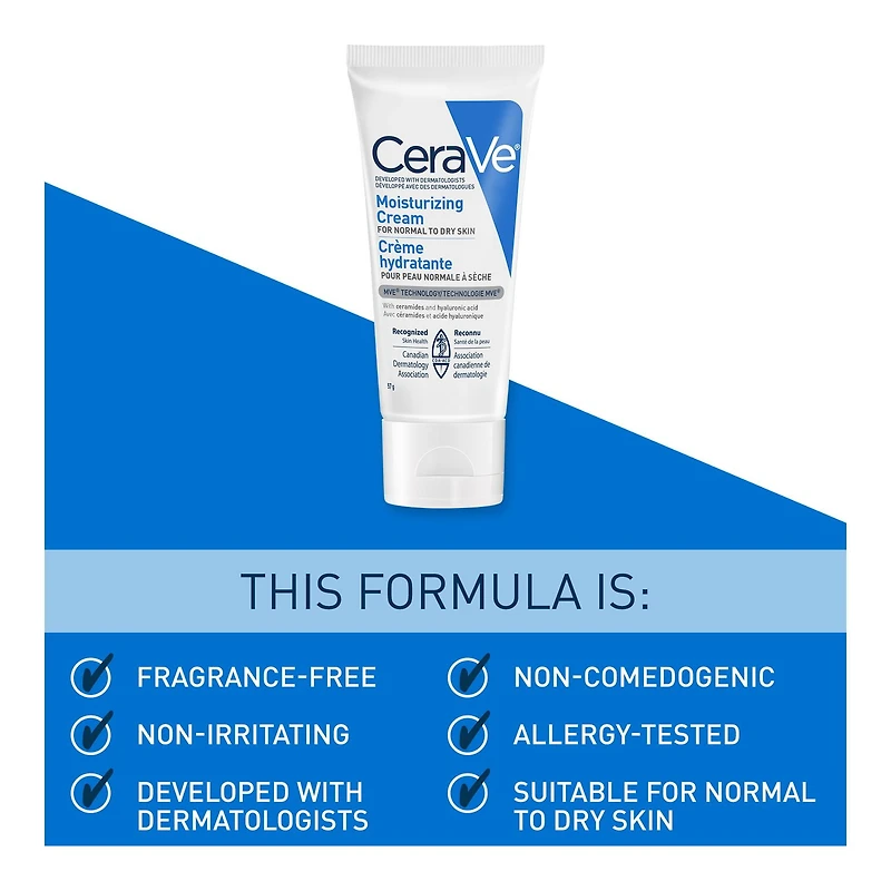 CeraVe Moisturizing Cream with 3 Ceramides and Hyaluronic Acid | Daily Face, Body and Hand Moisturizer for Normal to Dry Skin, Women & Men | Non-Comedogenic, Oil-free, and Fragrance Free - Travel Size, 57 G, 57g