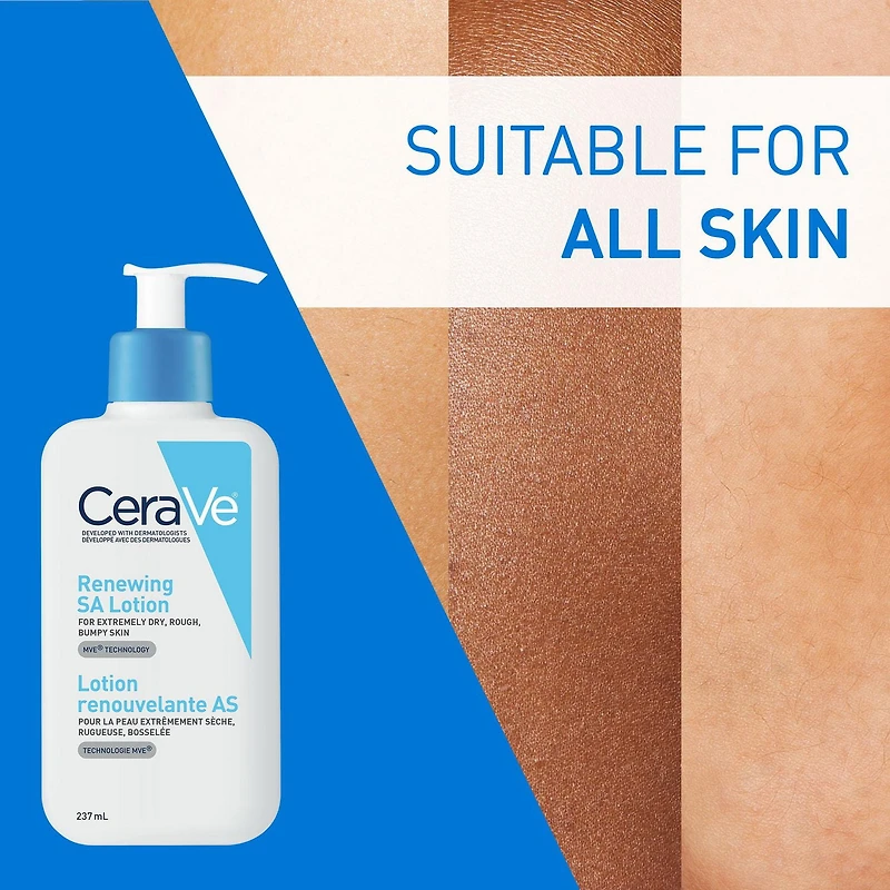 CeraVe Lotion avec de l'Acide Salicylique pour Peau Rugueuse et Bosselée | Lotion à la Vitamine D et à l'Acide Hyaluronique | Sans Parfum, 237mL Apaiser et lisser la peau sèche
