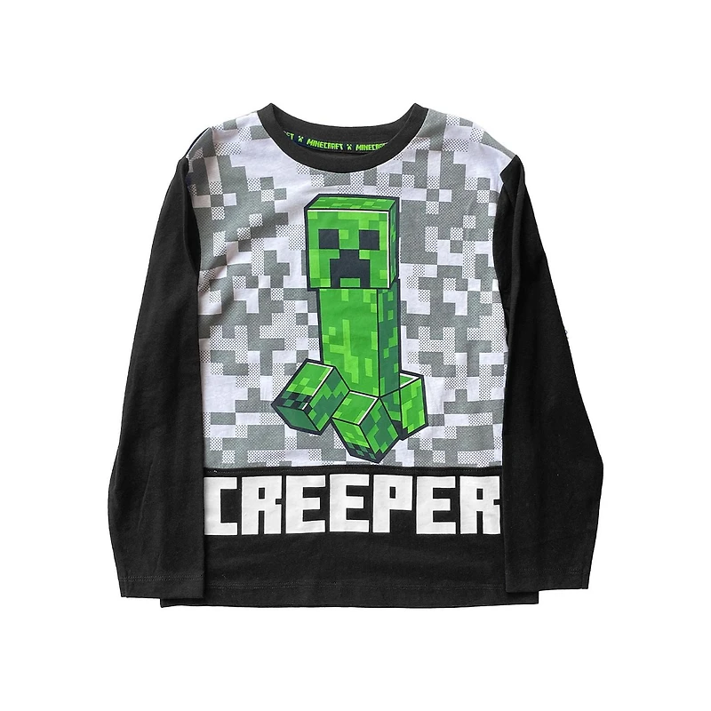 Minecraft Boys Creeper Pixels Long Sleeve Top