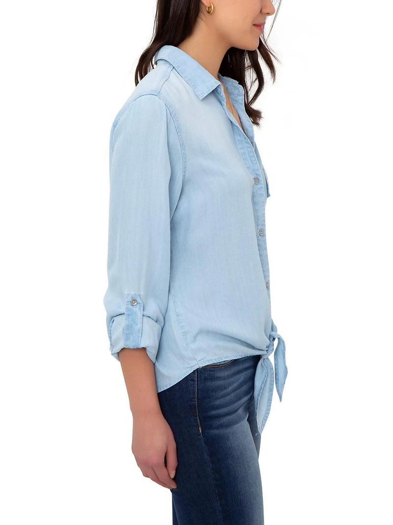 Jordache Women's Hi Low Tie Front Shirt