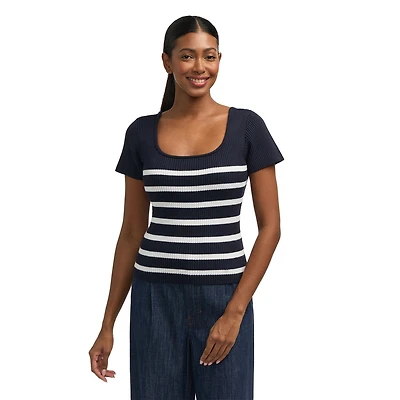 Mexx Women’s Striped Square Neck Ribbed Shirt