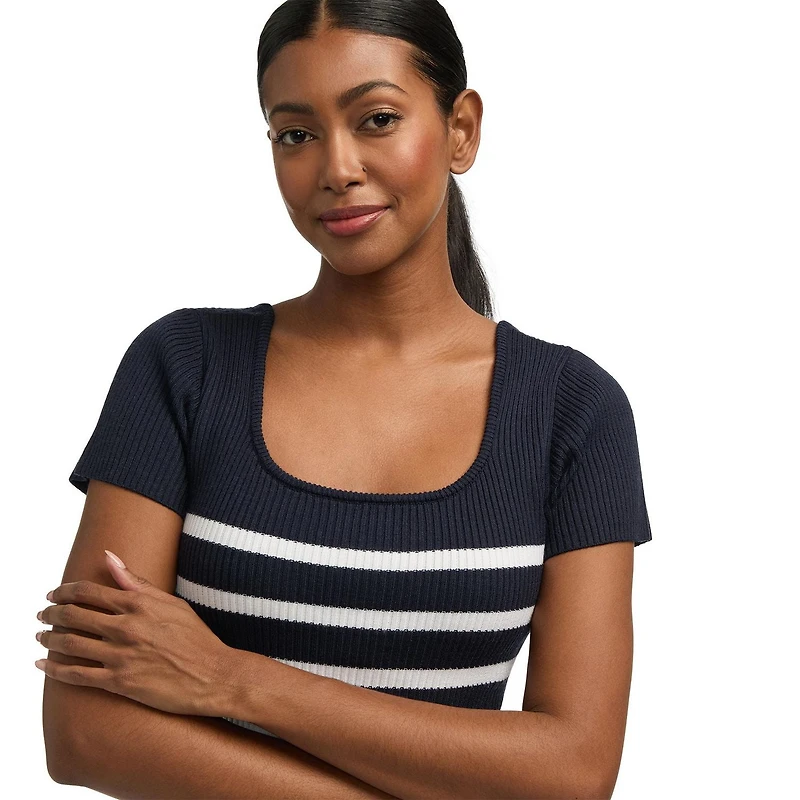 Mexx Women’s Striped Square Neck Ribbed Shirt