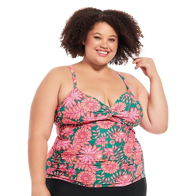 Krista Plus Haut de maillot de bain croisé tankini à col en V pour femme avec bretelles ajustables et soutien de la poitrine