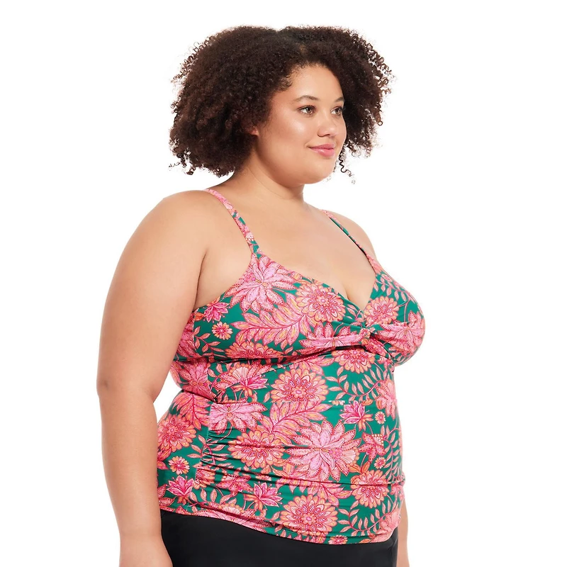 Krista Plus Women's V Neck Camisole Tankini Swim Top with Adjustable Straps and Bust Support