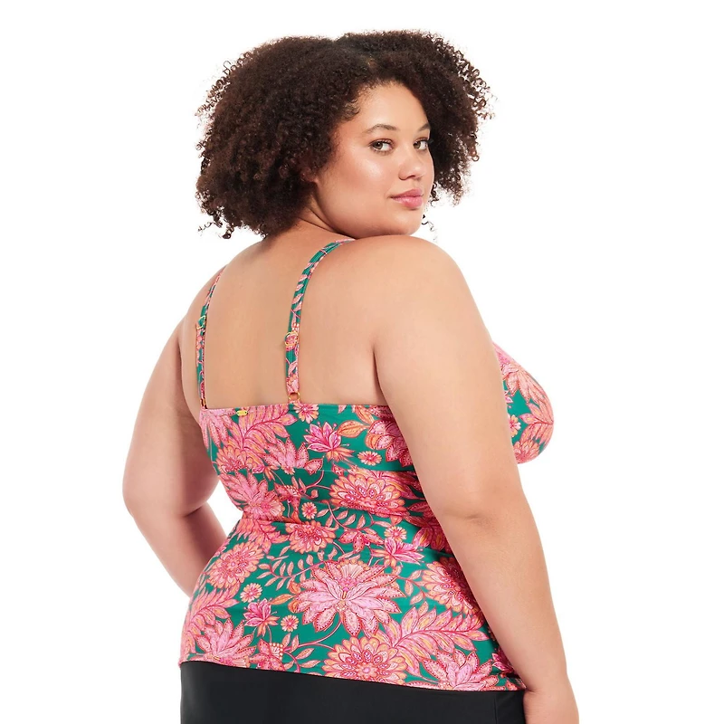 Krista Plus Women's V Neck Camisole Tankini Swim Top with Adjustable Straps and Bust Support