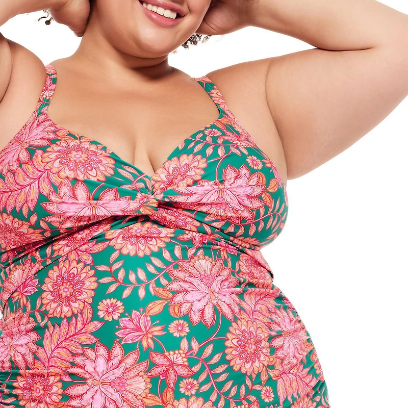 Krista Plus Women's V Neck Camisole Tankini Swim Top with Adjustable Straps and Bust Support