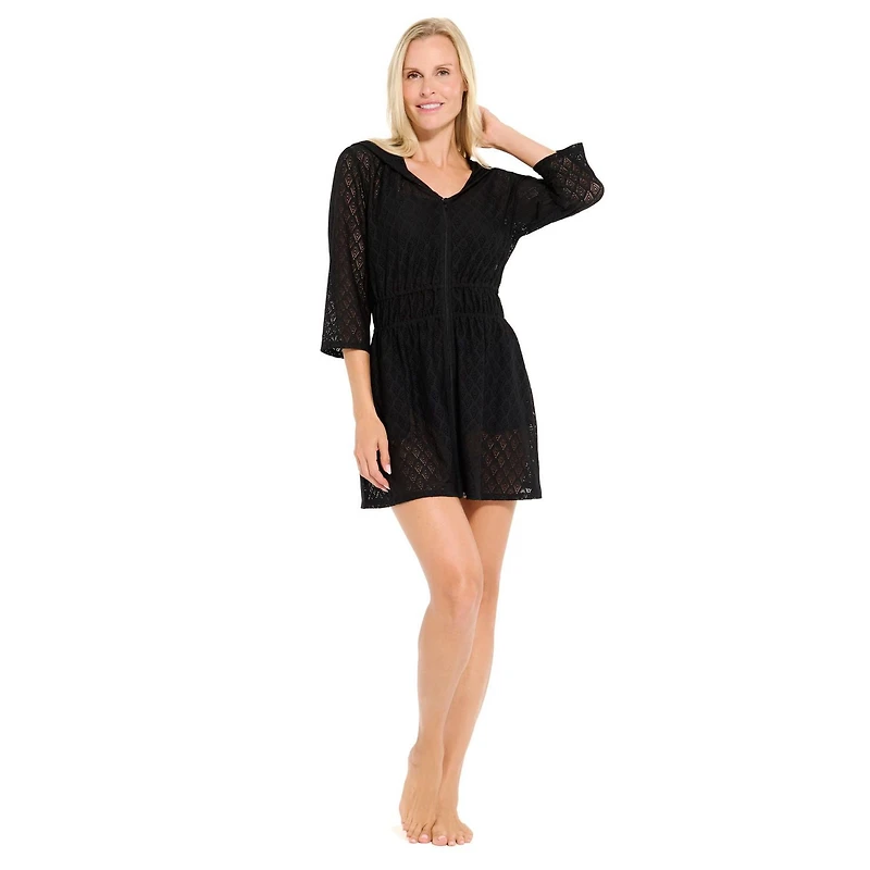 Krista Women’s Hooded Swim Cover-Up Dress with 3/4 Sleeves & Elastic Waist