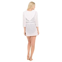 Krista Women’s Hooded Swim Cover-Up Dress with 3/4 Sleeves & Elastic Waist