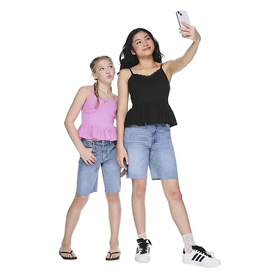 My Sister's Closet Girls' Lace Trim Relaxed Denim Jort