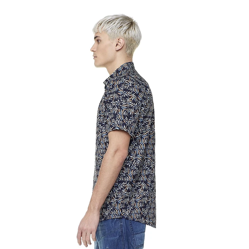 Chemise imprimée manches coutes pour homme Dark Black