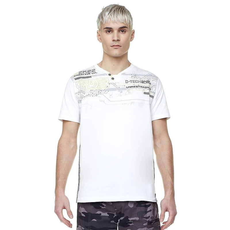 Dark Black Men's Short-Sleeve Henley Graphic T-Shirt