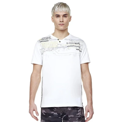 Dark Black Men's Short-Sleeve Henley Graphic T-Shirt