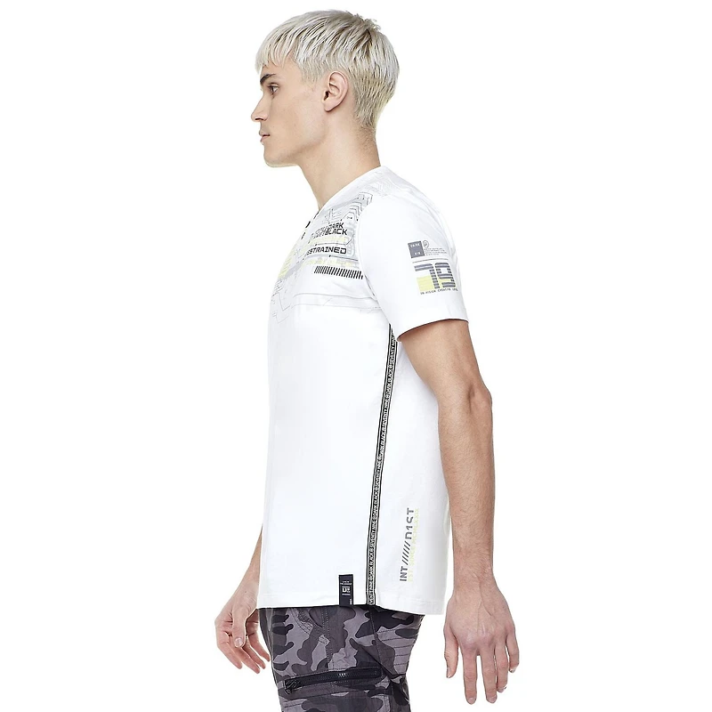 Dark Black Men's Short-Sleeve Henley Graphic T-Shirt